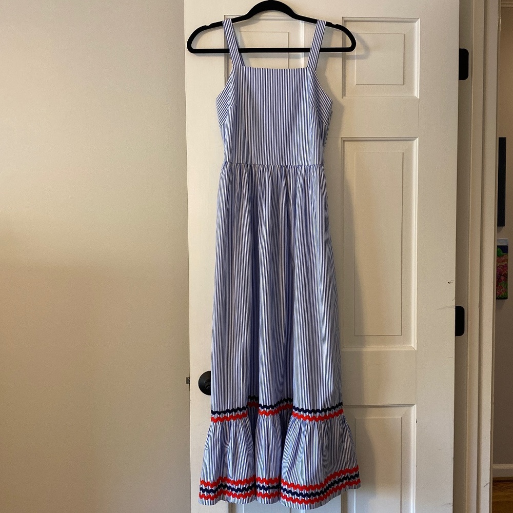 J. Crew blue and white pin striped 100% cotton dress, Size 0
